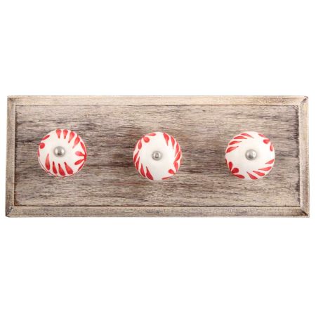 Red Leaf Floral Ceramic Wooden Hooks